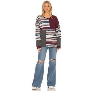 GiGiO Sweater Womens Size L Striped Patchwork Knit Long Sleeve Boho Chic